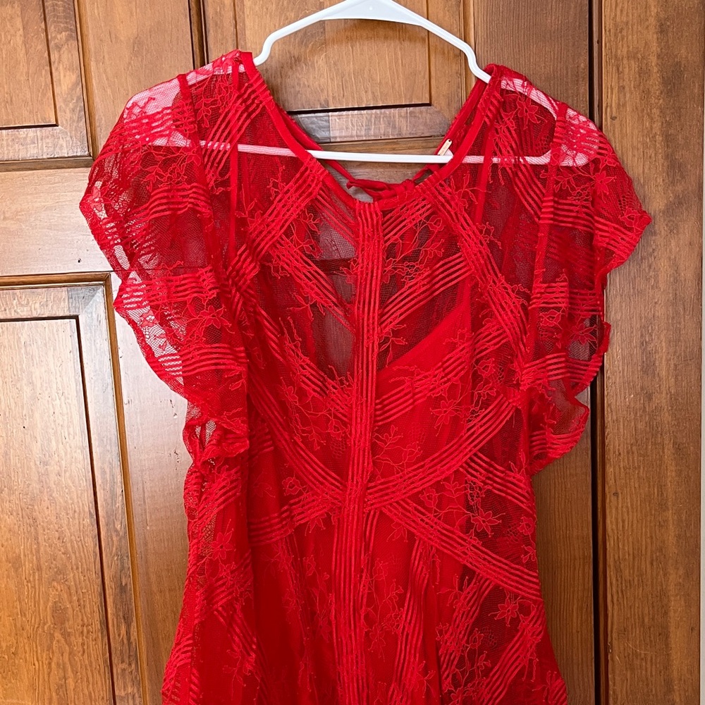 Free People Red Lace Midi Dress like new never worn - Picture 5 of 11